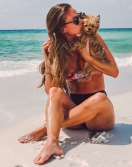 beach woman dog min